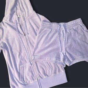 Fashion Nova Lilac Velour Hoodie & Shorts Set